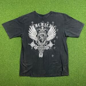 Vintage 90s Y2K Southpole Faded Black Grunge Spell Out Graphic T Shirt Sz XL